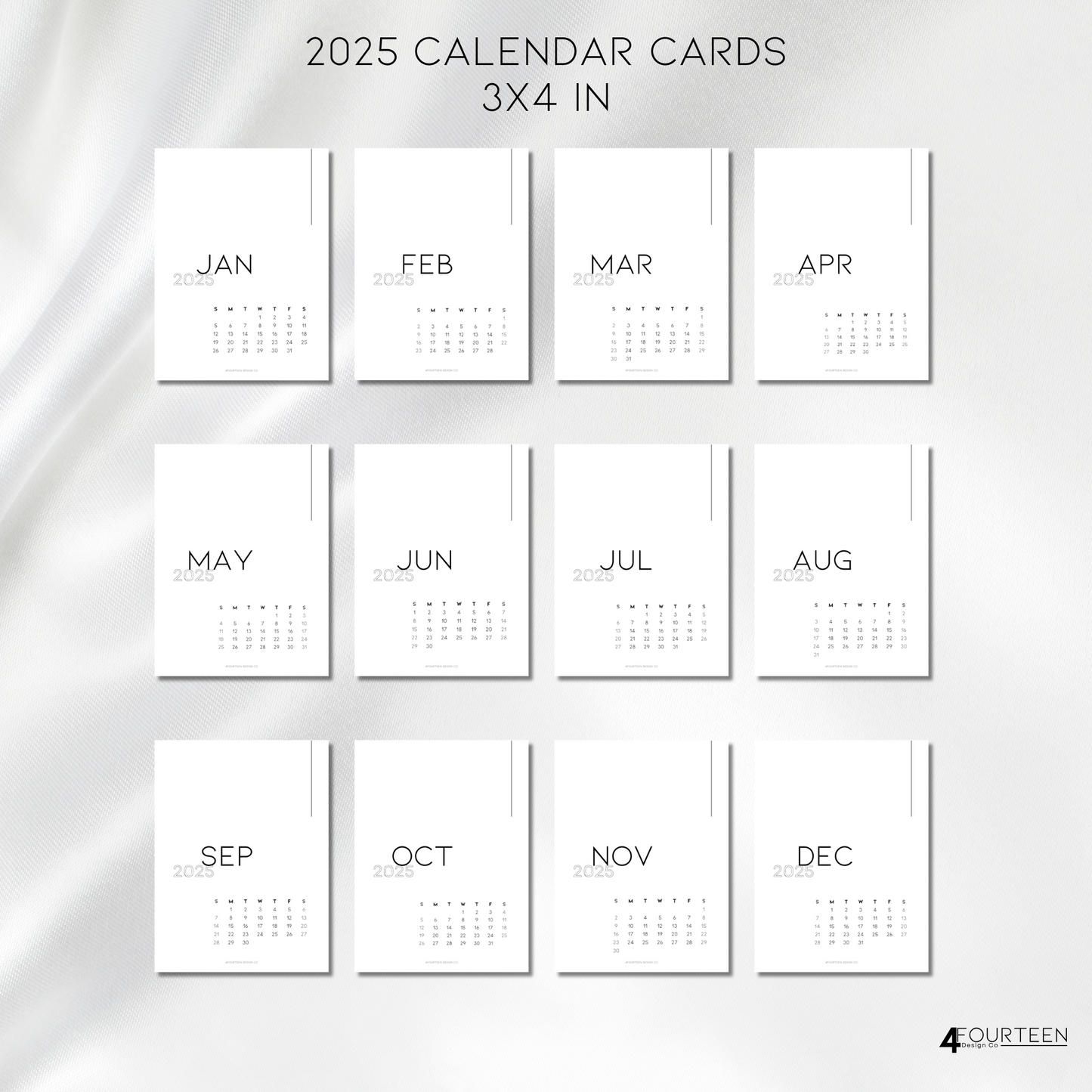 2025 Calendar Cards 3 x 4 inches - Digital Download