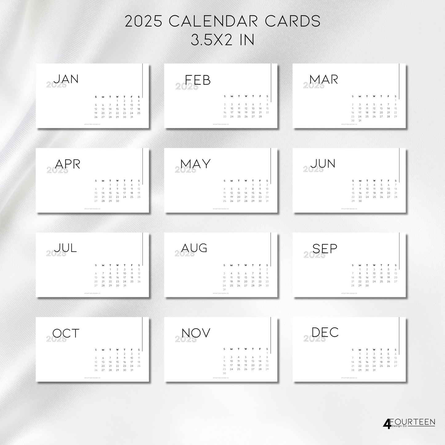 2025 Calendar Cards 3.5 x 2 inches - Digital Download